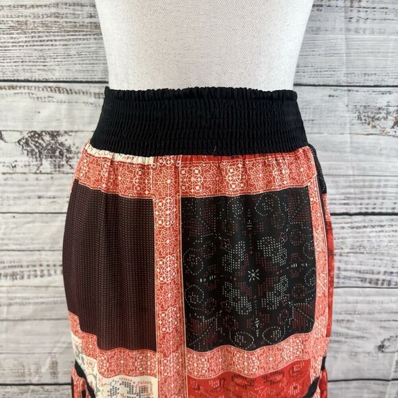 Langer Skirt sz Medium Dark Red Black Tiered Boho Lace Long Maxi Peasant Modest - Picture 7 of 14
